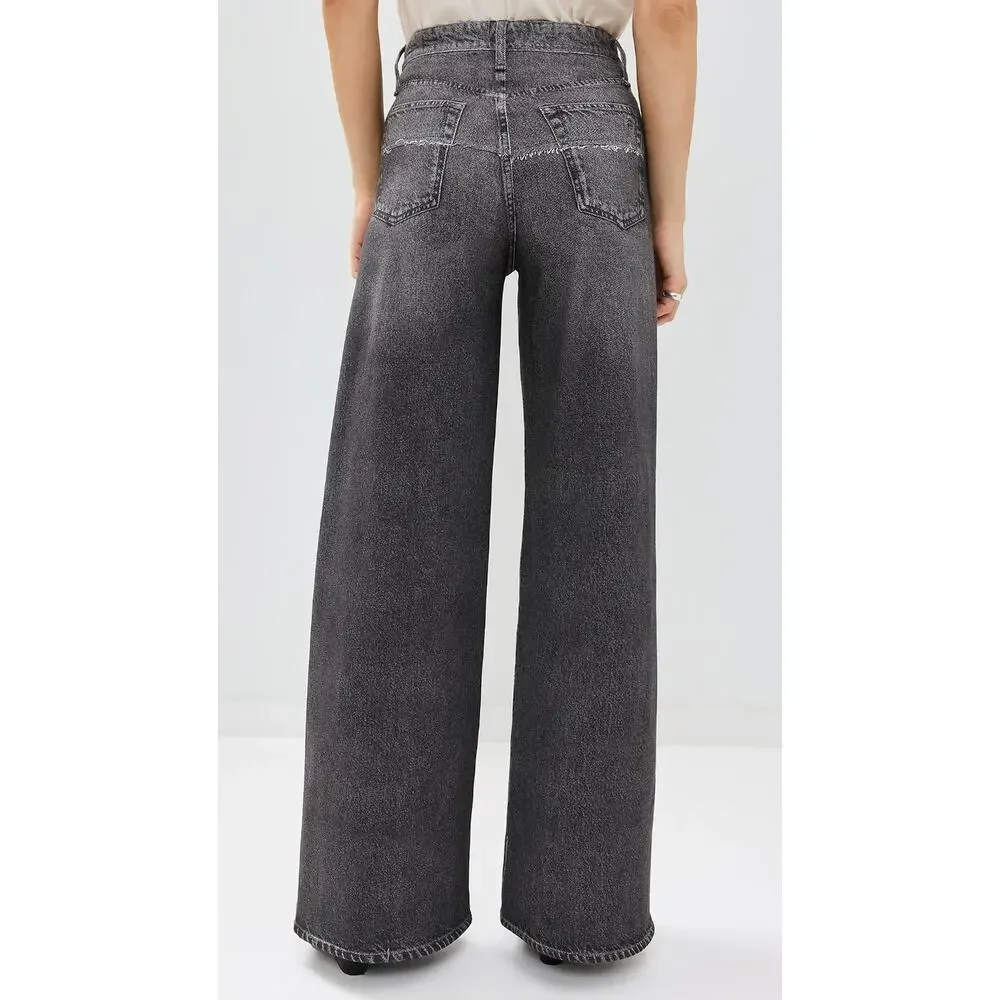 rag & bone Miramar Terry Sofie Washed Black Wide Leg Pants Jeans Two Tone 24